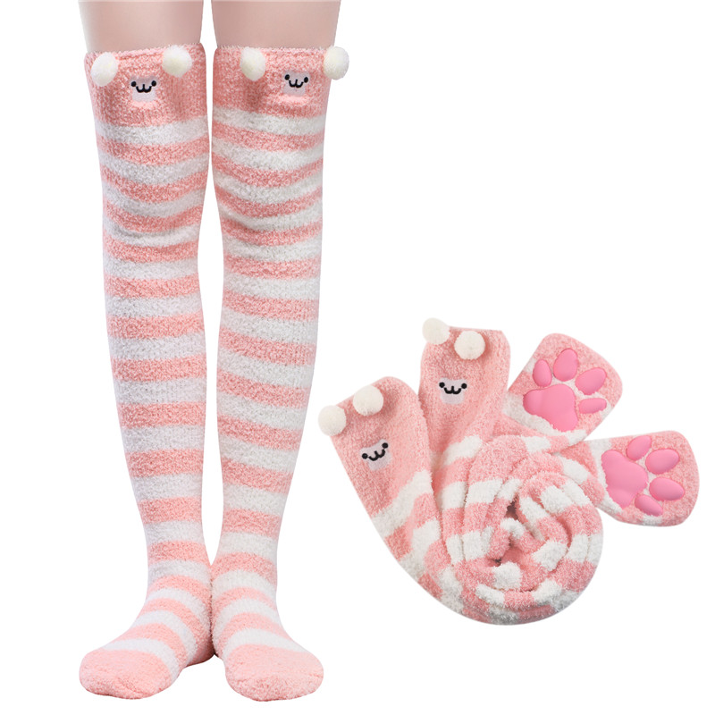3D Paw Pad Knee High Coral Fleece Socks