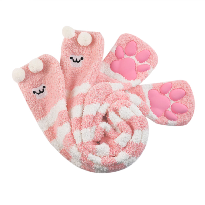3D Paw Pad Knee High Coral Fleece Socks