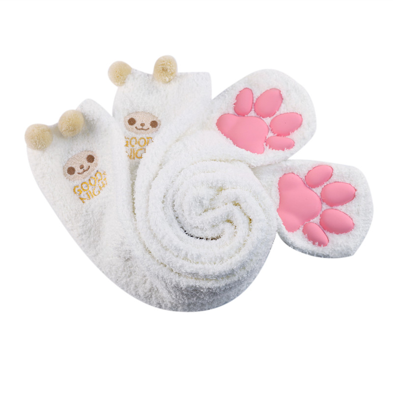 3D Paw Pad Knee High Coral Fleece Socks