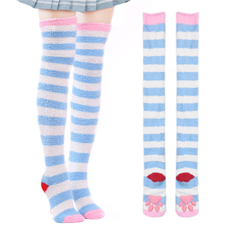 3D Paw Pad Knee High Coral Fleece Socks