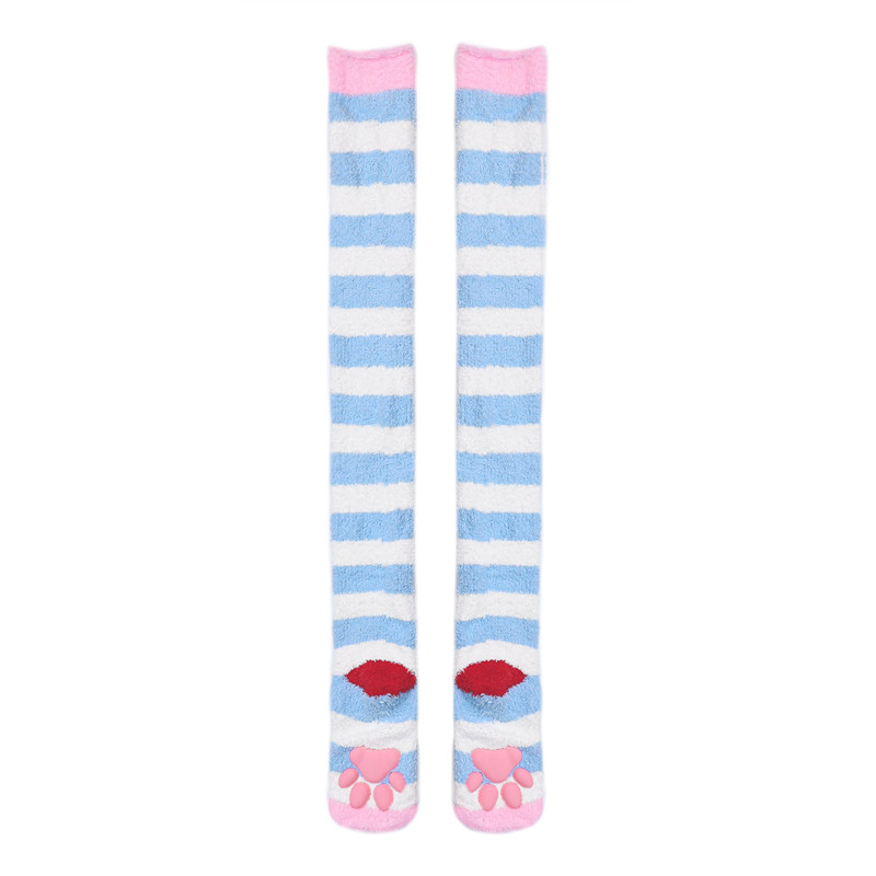 3D Paw Pad Knee High Coral Fleece Socks