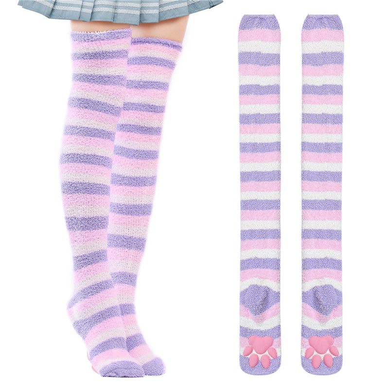3D Paw Pad Knee High Coral Fleece Socks