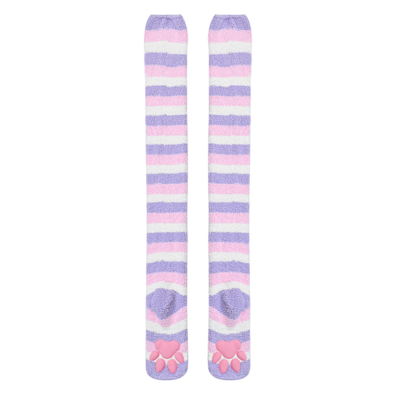 3D Paw Pad Knee High Coral Fleece Socks