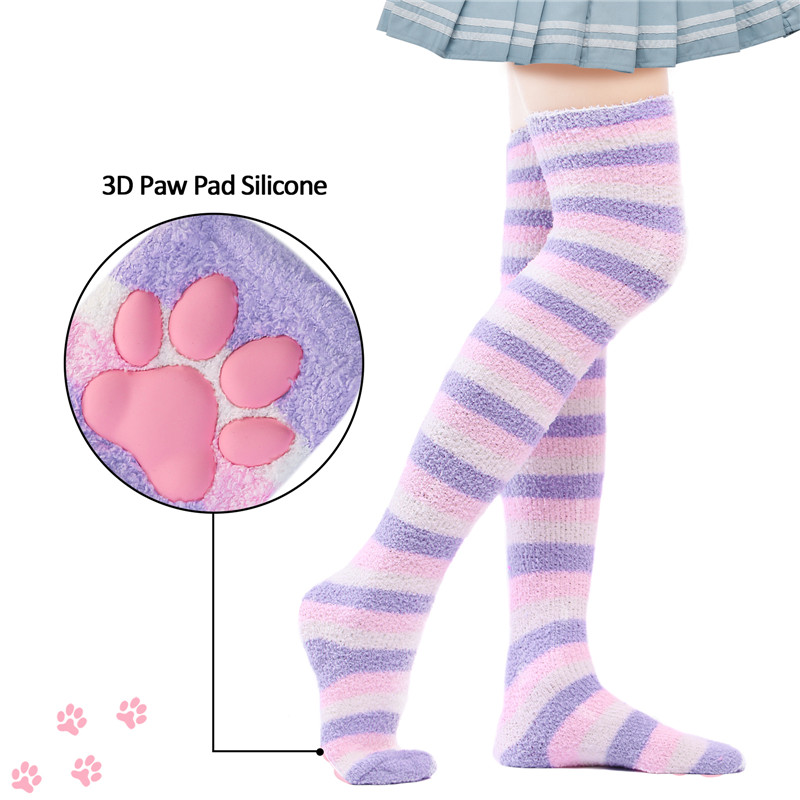 3D Paw Pad Knee High Coral Fleece Socks