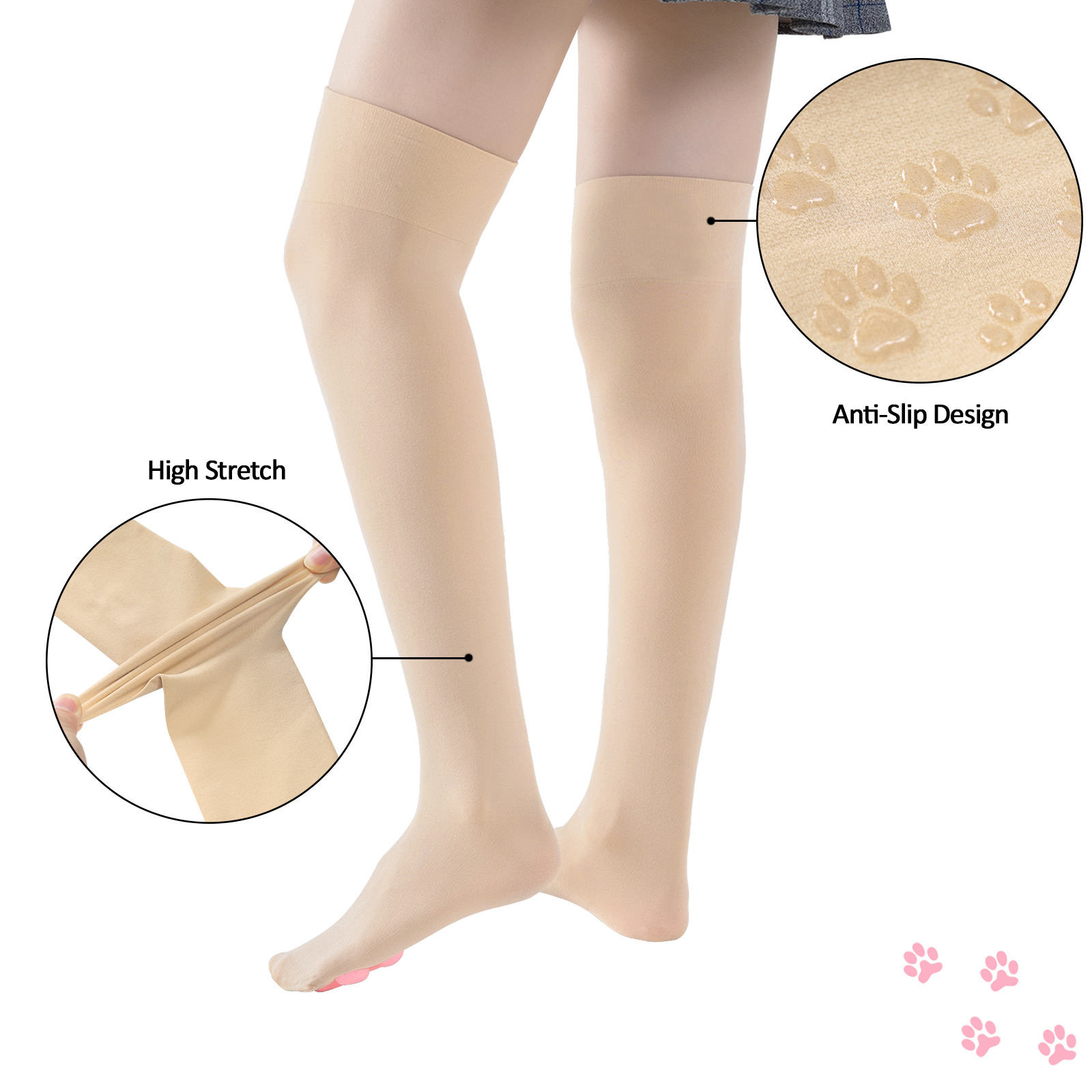 3D Paw Pad Long Silk Stockings