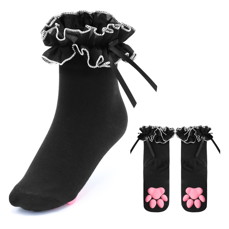 3D Paw Pad Lace Ruffle Frilly Ankle Socks