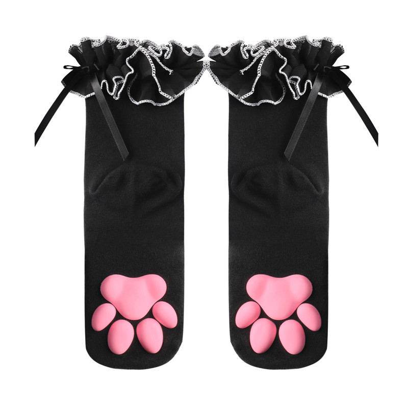 3D Paw Pad Lace Ruffle Frilly Ankle Socks