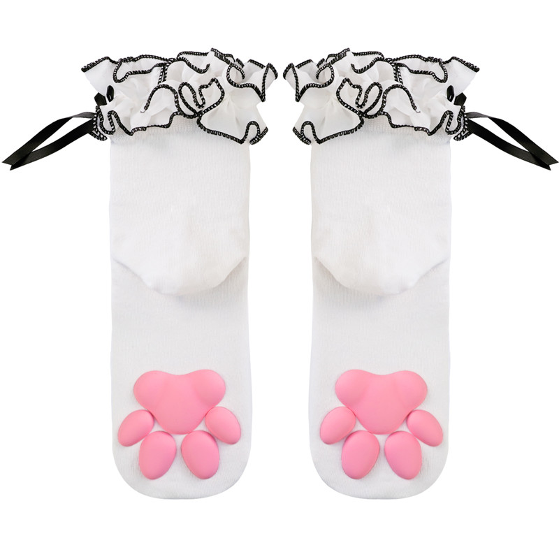 3D Paw Pad Lace Ruffle Frilly Ankle Socks