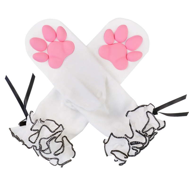 3D Paw Pad Lace Ruffle Frilly Ankle Socks