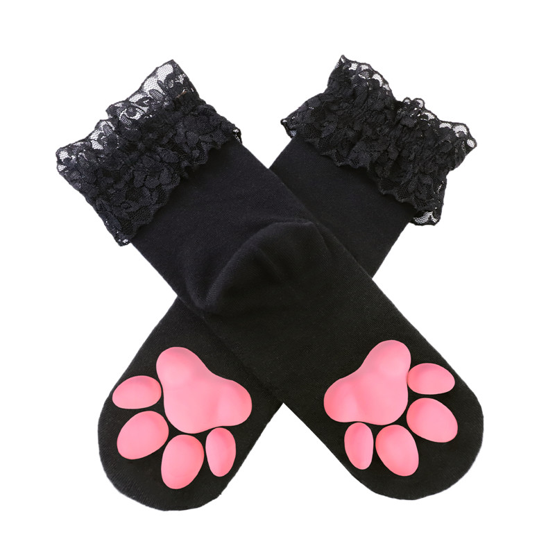 3D Paw Pad Lace Trim Cotton Frilly Ankle Socks