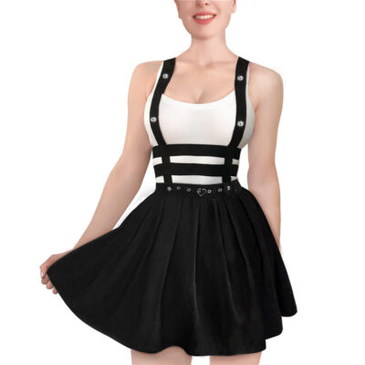 3-way goth bondage a-line pleated mini circle skirt