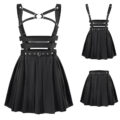 3-way goth bondage a-line pleated mini circle skirt