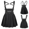 3-way goth bondage a-line pleated mini circle skirt