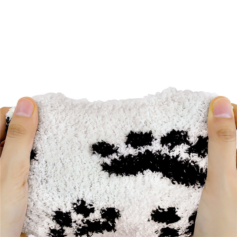 Cute Coral Fleece Thigh High Long Paws Patten Socks 2 Pairs-Black Paws