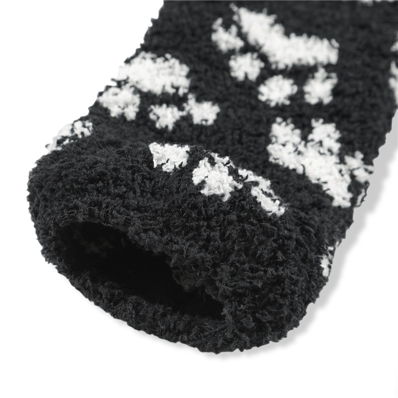 Cute Coral Fleece Thigh High Long Paws Patten Socks 2 Pairs-Black Paws