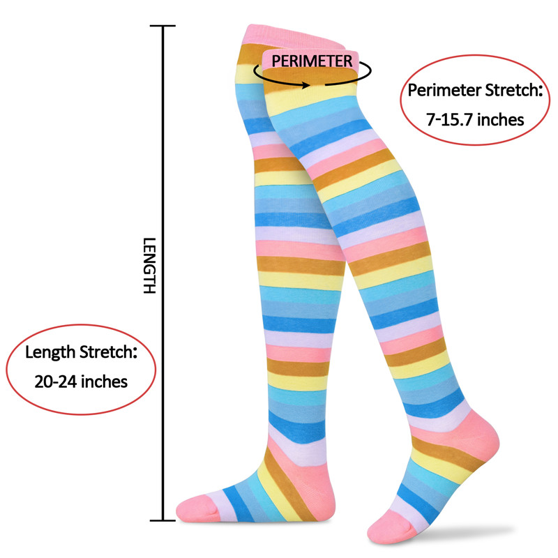 Striped Tube Thigh High Socks 3 Pairs Set