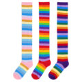 Striped Tube Thigh High Socks 3 Pairs Set