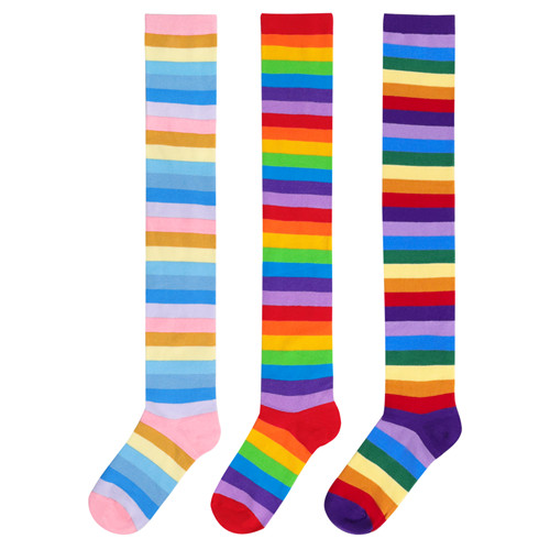 Striped Tube Thigh High Socks 3 Pairs Set