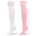 Knee High School Girl Long Striped Tube Socks - White & Pink