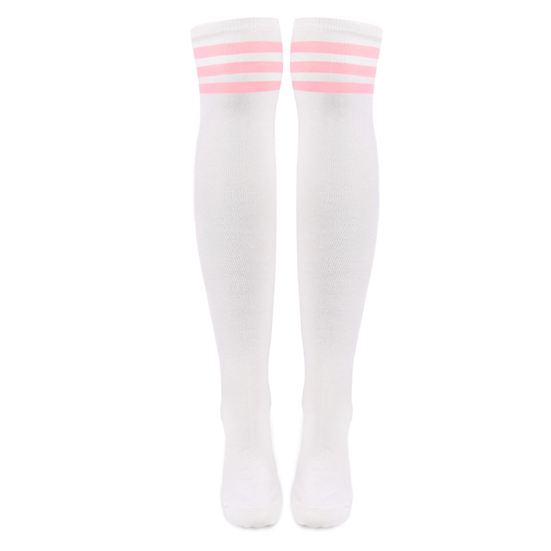 Knee High School Girl Long Striped Tube Socks – White & Pink