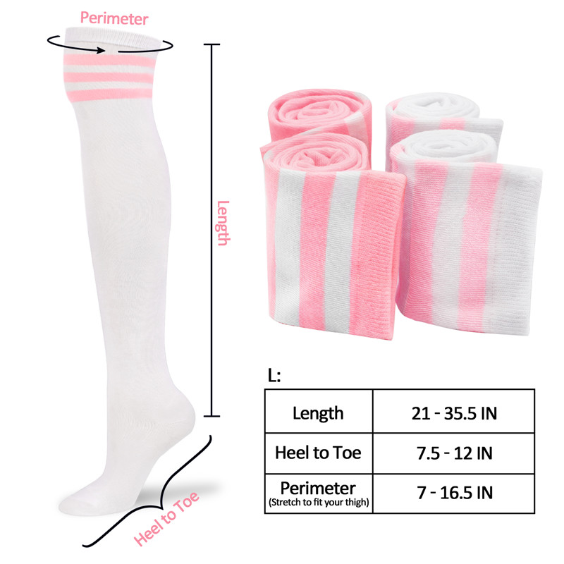 Knee High School Girl Long Striped Tube Socks – White & Pink