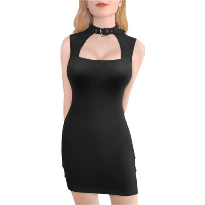 Cyber Goth Bodycon Collared Mini Dress