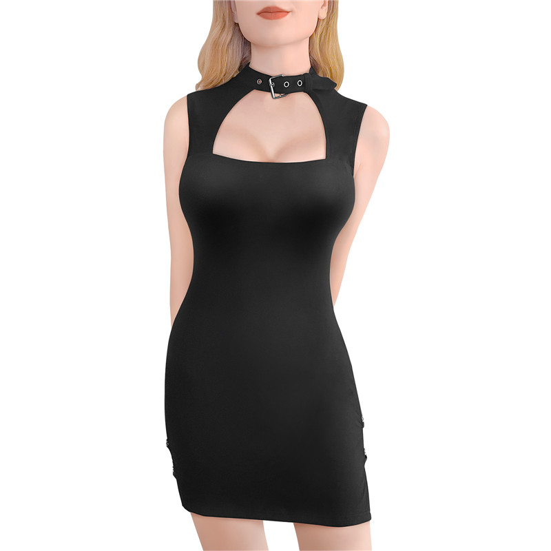 Cyber Goth Bodycon Collared Mini Dress