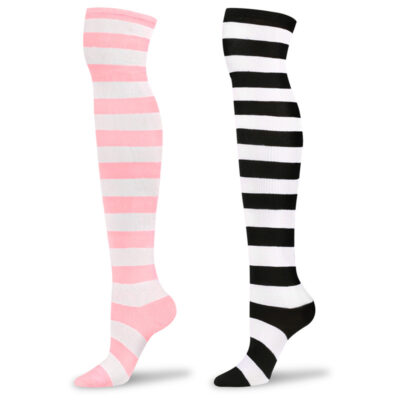 Knee High School Girl Long Striped Socks - Pink and Black