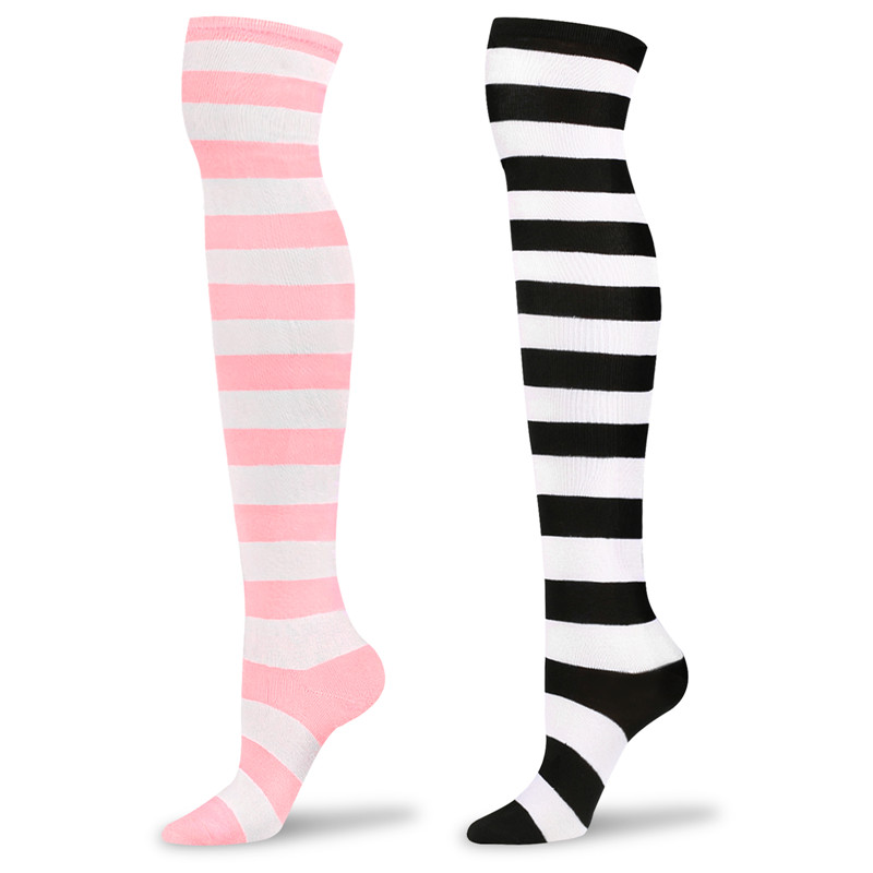 Knee High School Girl Long Striped Socks – Pink and Black