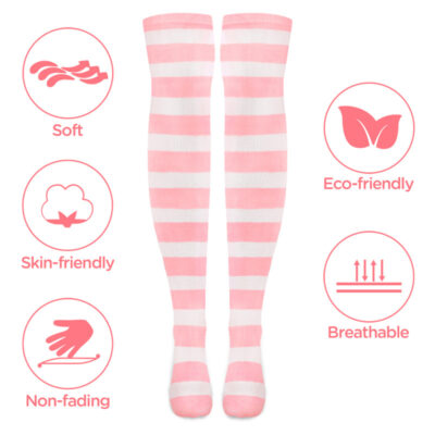 Knee High School Girl Long Striped Socks - Pink and Black
