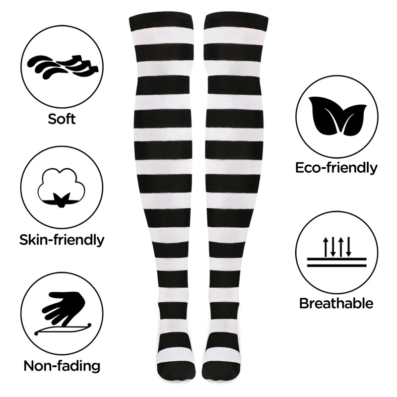 Knee High School Girl Long Striped Socks – Pink and Black
