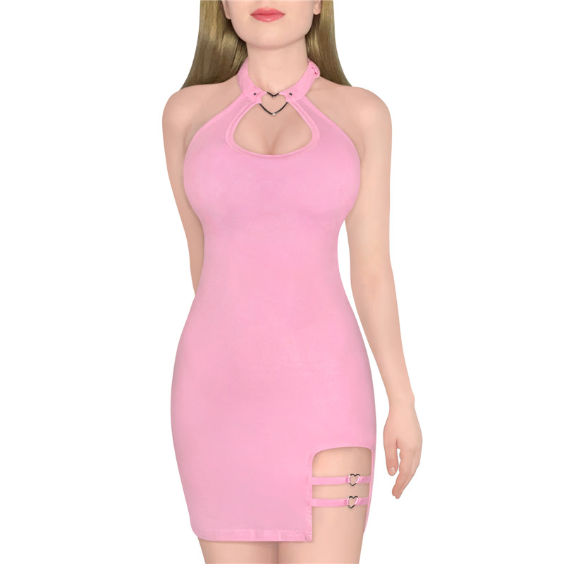 Vampy Collared Bodycon Mini Dress Pink
