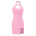 Vampy Collared Bodycon Mini Dress Pink