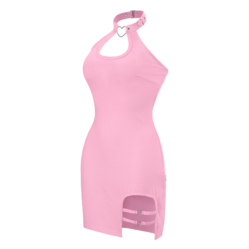 Vampy Collared Bodycon Mini Dress Pink