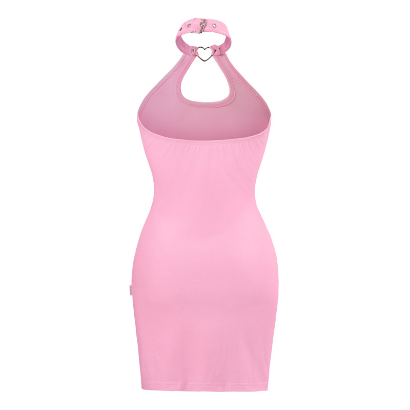 Vampy Collared Bodycon Mini Dress Pink