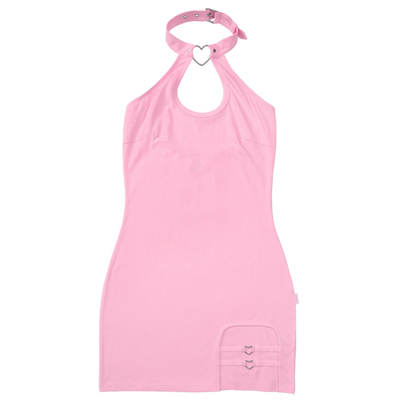 Vampy Collared Bodycon Mini Dress Pink