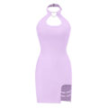 Vampy Collared Bodycon Mini Dress Purple