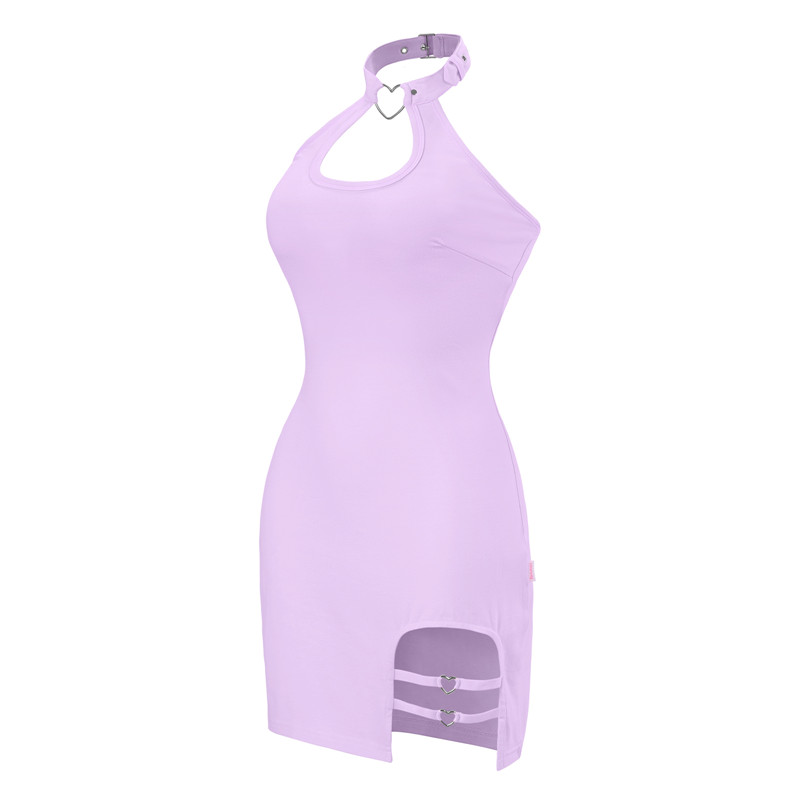 Vampy Collared Bodycon Mini Dress Purple