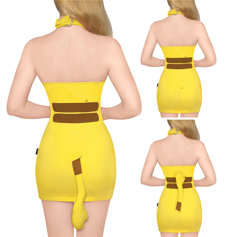 I Choose You Overall Vampy Collared Bodycon Mini Dress with Detachable Tail