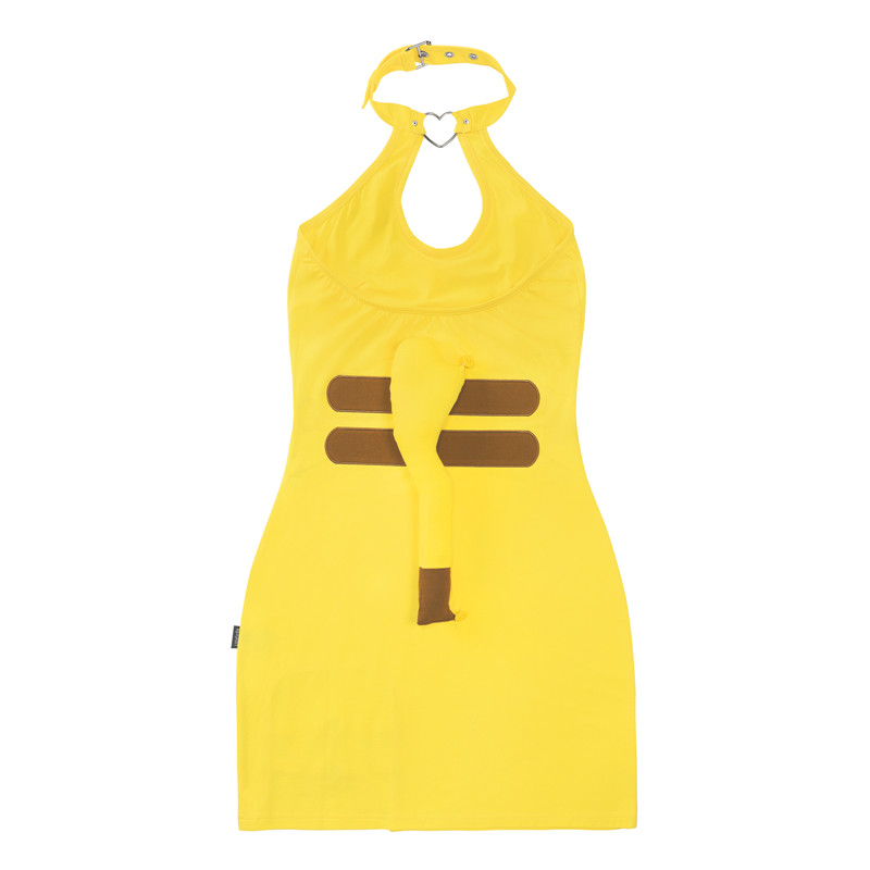 I Choose You Overall Vampy Collared Bodycon Mini Dress with Detachable Tail