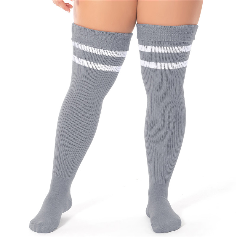 Plus Size Cable Knitted Striped Thigh High Socks