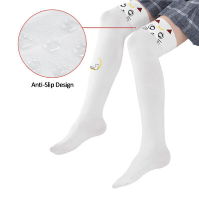 Luna Moon Cat Print Thigh High Stockings