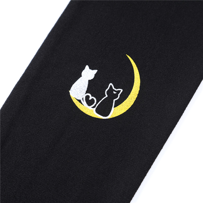 Luna Moon Cat Print Thigh High Stockings