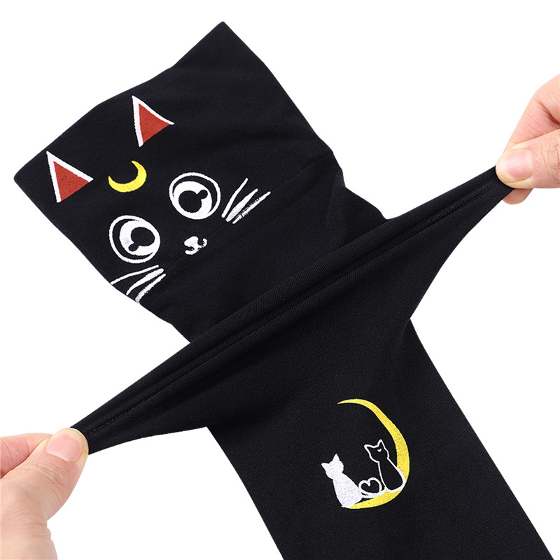 Luna Moon Cat Print Thigh High Stockings