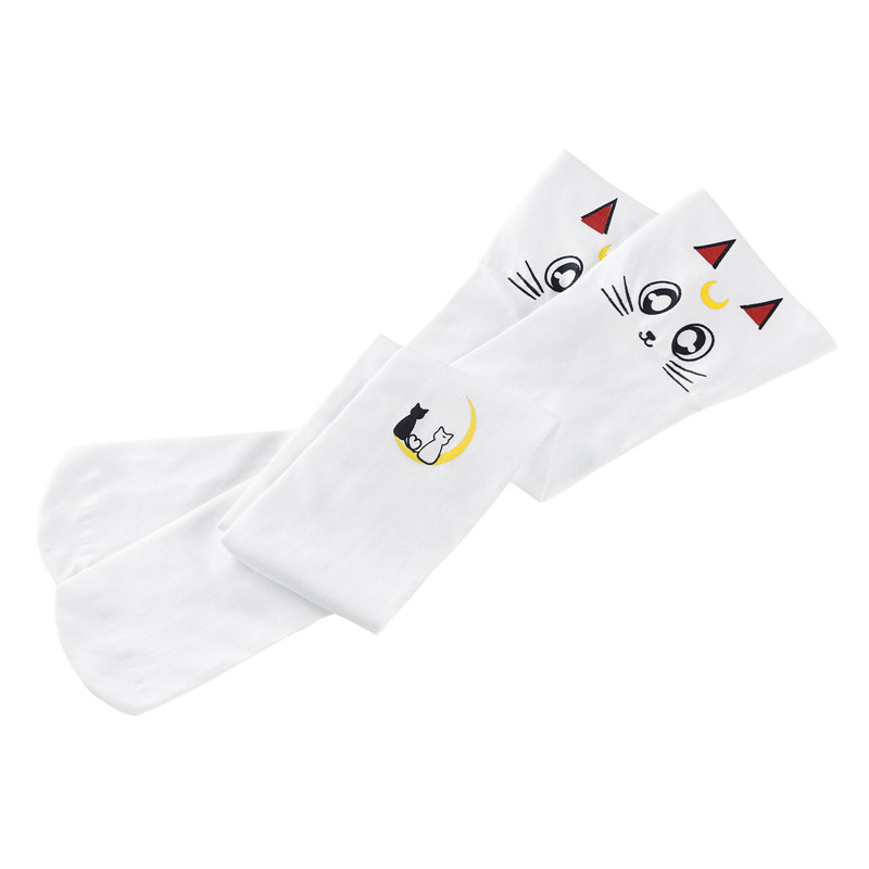Luna Moon Cat Print Thigh High Stockings