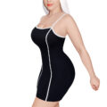 Retro Patch Adjustable Striped Bodycon Mini Dress Black