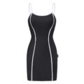 Retro Patch Adjustable Striped Bodycon Mini Dress Black