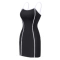 Retro Patch Adjustable Striped Bodycon Mini Dress Black