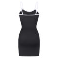 Retro Patch Adjustable Striped Bodycon Mini Dress Black