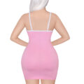 Retro Patch Adjustable Striped Bodycon Mini Dress Pink